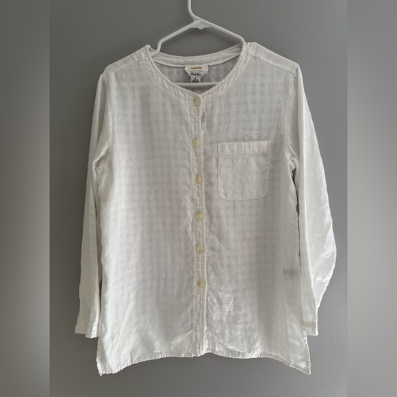 Talbots Womens White Irish Linen Button Up Blouse SZ 8 Long Sleeve Checkered - Picture 1 of 8